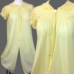 Vintage Philmaid yellow frilly lace romantic duster bed jacket Medium 40